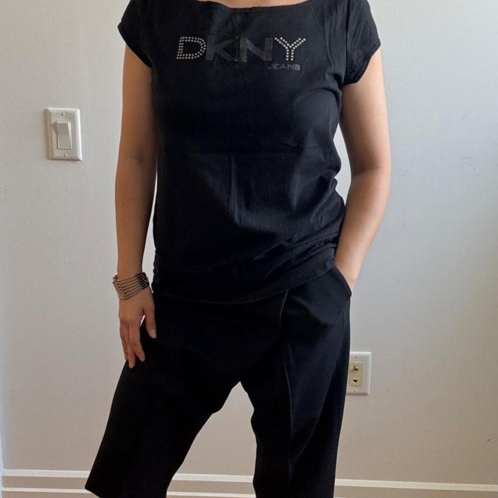 Y2K DKNY Jeans black baby tee with rhinestone logo